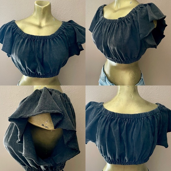 URBAN OUTFITTERS Off Shoulder Ruffle Sleeve Boho CROP TOP Size Large - Picture 6 of 15